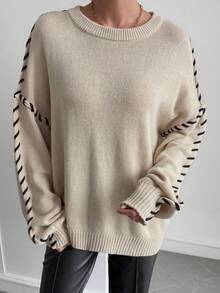 Livesso Women's Casual Loose Fit Drop Shoulder Long Sleeve Sweater, Autumn/Winter - Khaki - View 4