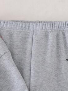 两件套：女童甜美风圆领粉色蝴蝶结印花卫衣搭配休闲裤，秋冬款 - 灰色 - 查看 6