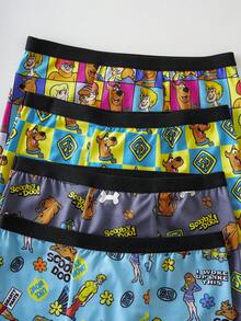 SCOOBY-DOO X SHEIN 4pcs/Pack Tween Boy Checkered & Cartoon Pattern Boxer Briefs