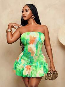 BamGleam Women's Sexy Tie Dye Bandeau Mini Dress, Summer