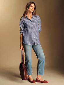 Écloséra French Retro Style Women's Shirt, Women's Thanksgiving, Women's New Year's, Striped Women's Shirt, Women's Shirt For Going Out - Blue - View 3