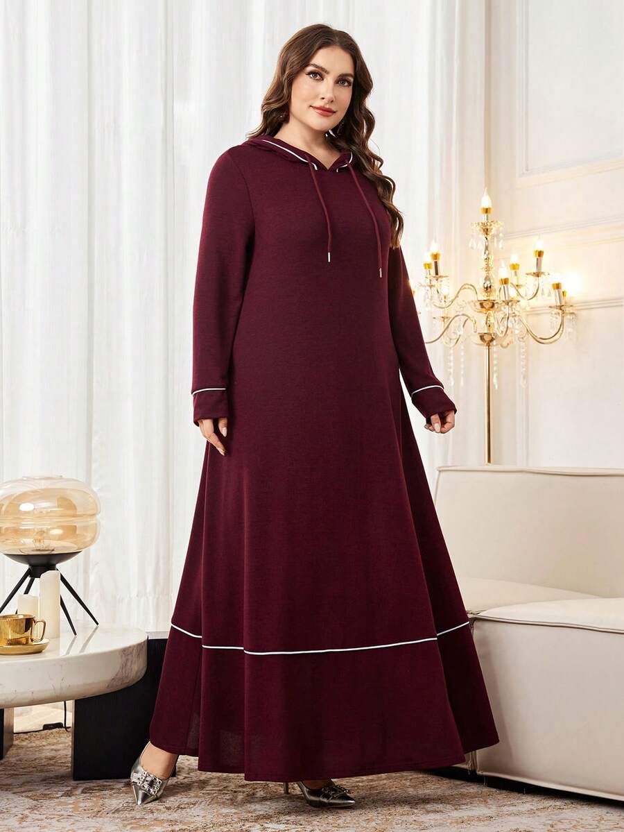 Al Najma Đầm dài tay có mũ trùm đầu phong cách Ả Rập tối giản cho nữ cỡ lớn - Đỏ - Xem 1