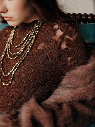 Anewsta Savoree Elegant Semi-Sheer Lace Turtleneck Fitted Long Sleeve Dress For Women, Winter