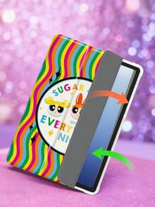 THE POWERPUFF GIRLS X SHEIN Étui de protection mignon et créatif avec motif de fleurs, de bulles et de boutons d'or. et antichoc. Cadeau d'Halloween et de Noël. Compatible avec Samsung Galaxy Tab S6 Lite 10,4 pouces, iPad (A16) 11e génération 11 pouces 2025, iPad 7e/8e/9e génération (10,2 pouces) - Multicolore - Voir 8