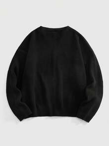 EASEVO Plus Size Men's Heart Embroidery Long Sleeve Single-Breasted Casual Knit Cardigan Sweater, For Winter - Black - View 9