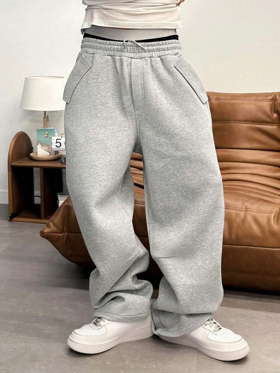 STEELVANCE Men's Grey Sweatpants, Loose Casual Straight Leg Pants, And Versatile Men Grey Flared Sweatpants Oversized Sweatpants Flare Sweat Pants Sweatpants Wide Bottom For Men Grey Baggy Sweatpants