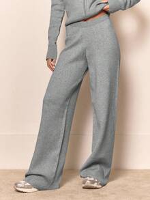 MUSERA 针织直筒裤（仅裤子）秋冬休闲居家服舒适工作可爱优雅春季款 - 灰色 - 查看 2