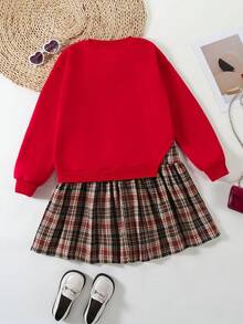 Emery Rose Kids Emery Rose Kids 少女撞色长袖休闲连衣裙，校服裙，卫衣裙，秋冬款 - 紅色 - 查看 2
