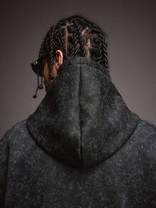 STYNVO 男士雪花字母印花长袖口袋休闲连帽衫 - 黑色 - 查看 5