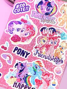 My Little Pony X SHEIN 2张可爱卡通人物贴纸，卡通文具装饰DIY贴纸，激光渐变装饰贴纸 - 彩色 - 查看 5