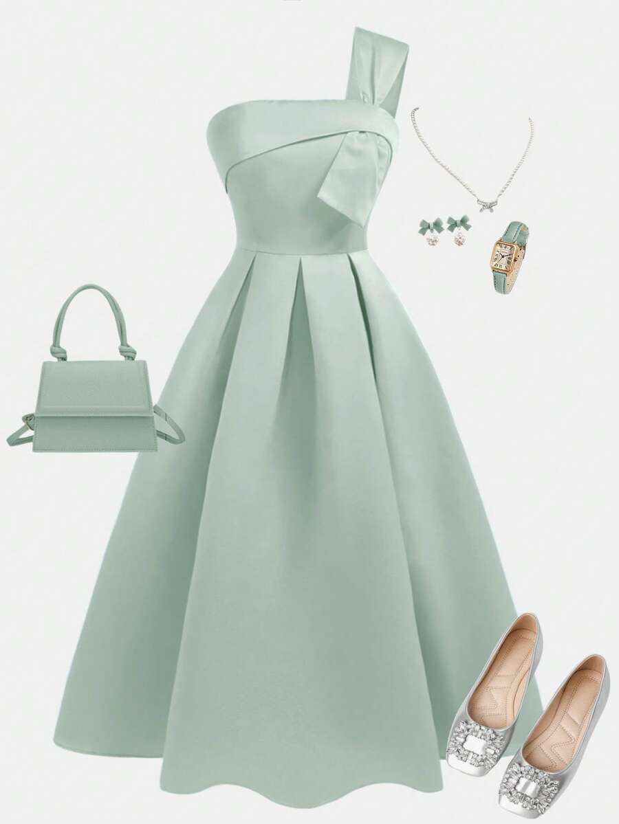 SHEIN Girlism Tween Girl Mint Green Sleeveless Pleated Elegant Dress, Suitable For Holidays, Parties, Weddings, Back To School Season - Mint Green - View 1