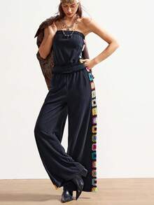 Bohemela 女士休闲针织印花阔腿连体裤 - 黑色 - 查看 8