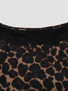 Selianne Fashionable Sexy Off-Shoulder Lace Patchwork Leopard Print Fitted Dress - Multicolor - View 4