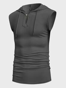 Manfinity Homme Men Solid Color Drawstring Hooded Wide Strap Tank Top, Summer - Dark Grey - View 2