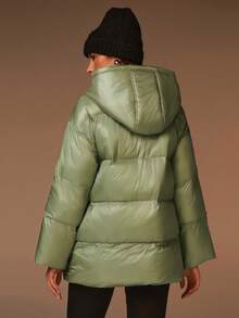 Athîral Autumn/Winter Green Warm Long-Sleeved Down Jacket, Mid-Length Thickened Coat, Women's Down Jacket, New Year Women's Clothing, Winter Women's Outerwear - Green - View 2