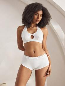 Ocili 休闲白色纯棉前扣舒适简约柔软双层无钢圈文胸，夏季度假时尚，秋季简约男女通用内衣文胸 - 白色 - 查看 4