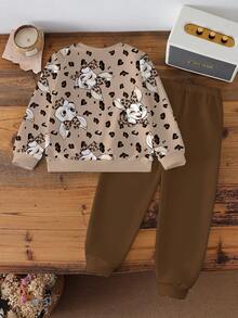 Sparklyn 2pcs/Set Casual Cute Rabbit Print Sweatshirt Top And Sweatpants Set For Girls - Black - View 4