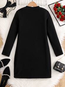 Sparklyn Tween GirlsBlack Sweet & Fashionable Long Sleeve Dress - Black - View 2
