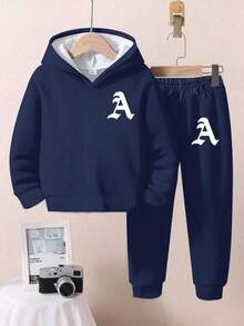 2pcs/Set Young Boys' Casual Loose Fit Star Print Pullover Hoodie Sweatshirt, Autumn/Winter - Multicolor - View 2