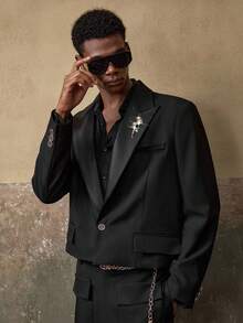 AKNOTIC Business Casual 2pcs Men's Wrinkle-Resistant Casual Suit Set - Loose Fit Jacket And Straight Leg Pants - Black - View 5