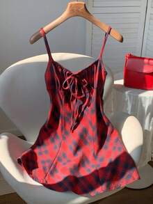 Comfortcana Rochie mini cu bretele și carouri pentru femei