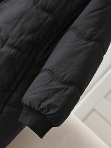 SHEIN CURVE+ Veste à capuche à zip avant manches longues pour femmes grande taille, porter décontracté au quotidien, doublure thermique épaisse pour l'hiver - Noir - Voir 4