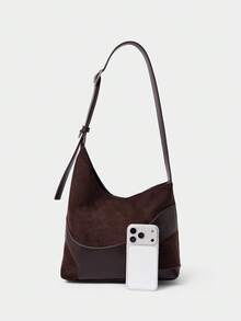 SHECARRY Bolso de mujer de un solo hombro con empalme curvo, color rojo vino - Café - Ver 8