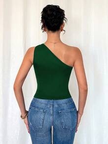 Rafferiza Women's Black Sexy Metallic Pleated Sleeveless Bodysuit - Dark Green - View 2