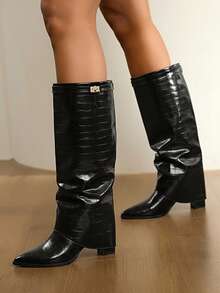 Daringsoles Women's Pointed Toe Fashion High Heel Knee-High Boots, Suitable For Party Occasions For Christmas - Black - View 4