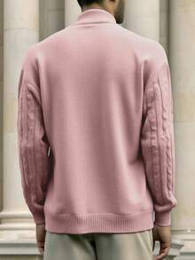 OTTIMOZO 男士拉链半开襟长袖麻花图案休闲毛衣，秋冬款 - 藕粉色 - 查看 2