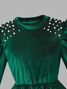 SHEIN Váy dài tay màu xanh ô liu dành cho bé gái tuổi teen - Màu xanh lá cây đậm - Xem 3