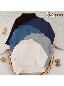 Loomiva Set 3 Potong Baju Bayi Laki-laki Warna Polos, Bahan Rajut Lembut, Leher Bulat, Lengan Panjang, Model Pullover - MultiWarna - View 7