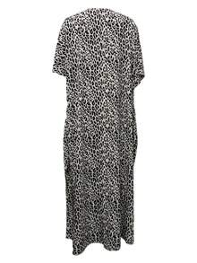 INAWLY 女士豹纹 V 领蝙蝠袖连衣裙 - 彩色 - 查看 2