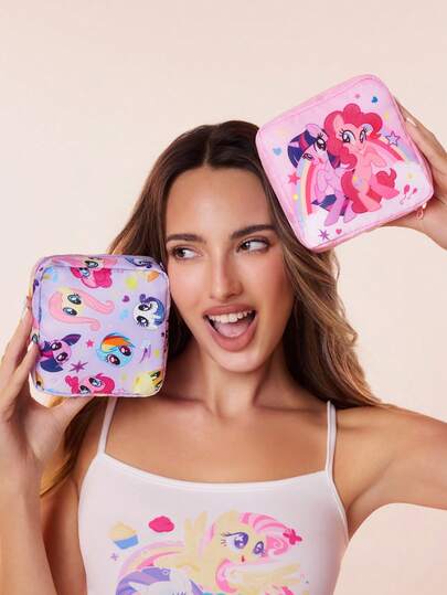 My Little Pony X SHEIN 1 Pcs/1 Set Cartoon Print Storage Bag, Can Be Used As Feminine Hygiene Storage Bag, Digital Storage Bag, Small Item Storage Bag, Twilight Sparkle, Rainbow Dash, Fluttershy, Pinkie Pie, Rarity, Applejack, Friendship,Gift Ideas