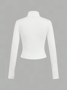 SHEIN EZwear 3件套休闲简约白色、黑色、酒红色针织拉链长袖T恤，女士款，适合春秋季穿着 - 彩色 - 查看 14