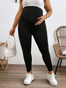 Modmama Plus Size Adjustable Waist Solid Color Casual Leggings, Suitable For Pregnant Women Pregnancy Clothing Maternity Leggings Leggings Plus Size Maternity Workout Clothes Pregnancy Pants - Navy Blue - View 4