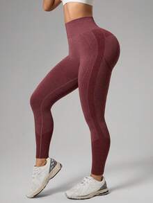 Gameset SHEIN Sport Leggings sin costuras de cintura alta para uso diario y fitness de mujeres - Burdeos - Ver 5