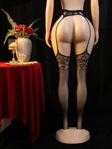 Cut-out Crotchless Fishnet Tights - Black - View 7