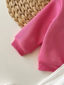 SHEIN 女婴可爱字母图案翻领卫衣和迷你裙套装（2件套），秋冬季 - 玫紅色 - 查看 4