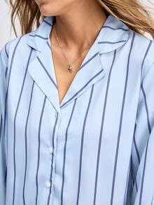 Loungeista 两件套女士宽松舒适透气条纹长袖睡衣套装 - 灰色 - 查看 6