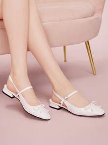 CUCCOO DOLLMOD Women's Fashion White Bow Decor Mary Jane Flats, Square Toe Commuting, Dating, Party, Street, Campus, Cute & Sweet For Christmas Spring Shoes - White - View 5