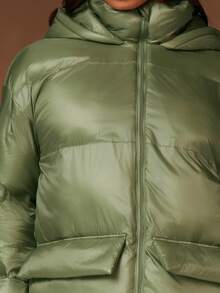 Athîral Autumn/Winter Green Warm Long-Sleeved Down Jacket, Mid-Length Thickened Coat, Women's Down Jacket, New Year Women's Clothing, Winter Women's Outerwear - Green - View 5