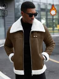 Manfinity CasualCool Jaqueta masculina casual com zíper e forro térmico em cores contrastantes, ideal para outono/inverno. Casaco masculino, agasalho masculino, jaqueta de inverno masculina com forro térmico e jaqueta sherpa masculina.