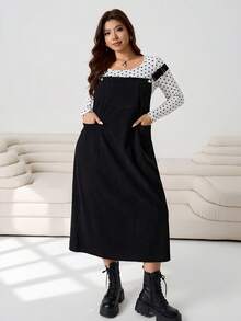 Solflare 2025秋冬百搭无袖连衣裙，可调节肩带，灯芯绒材质，宽松版型，黑色，适合休闲、约会、通勤、派对、居家穿着，都市时尚，多场合皆宜。