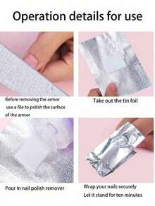 300 片铝箔指甲油卸甲棉片，吸水布块，2 英寸 x 3 英寸尺寸，适合家庭美甲和沙龙使用，可卸除凝胶指甲油、普通指甲油和亚克力指甲。 - 銀色 - 查看 7