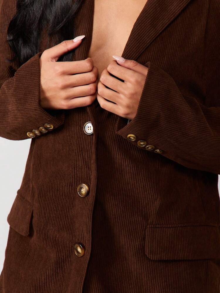 MISSGUIDED Boxy Fit Women's Corduroy Blazer Oversized Button Up Jacket Fall Winter Outerwear