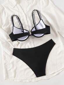 Swim Vcay New Women's Steel Boned Push Up Adjustable Straps Triangle Bikini Two Pieces Set - Black - View 6