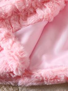 SHEIN 年轻女孩象牙色仿毛领长袖夹克，时尚、温暖、百搭、舒适的冬季短外套 - 淺粉色 - 查看 7