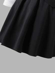 Tween GirlsBlack & White Fitted Niche Elegant School Style V-Neck Dress Black And White Outfits Kpop Outfit Teen Girls Church Outfit Funeral Outfit For Tween Girls - Black and White - View 3