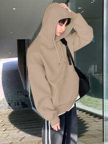 DAZY 男士卡其色连帽卫衣，保暖内衬，秋冬款